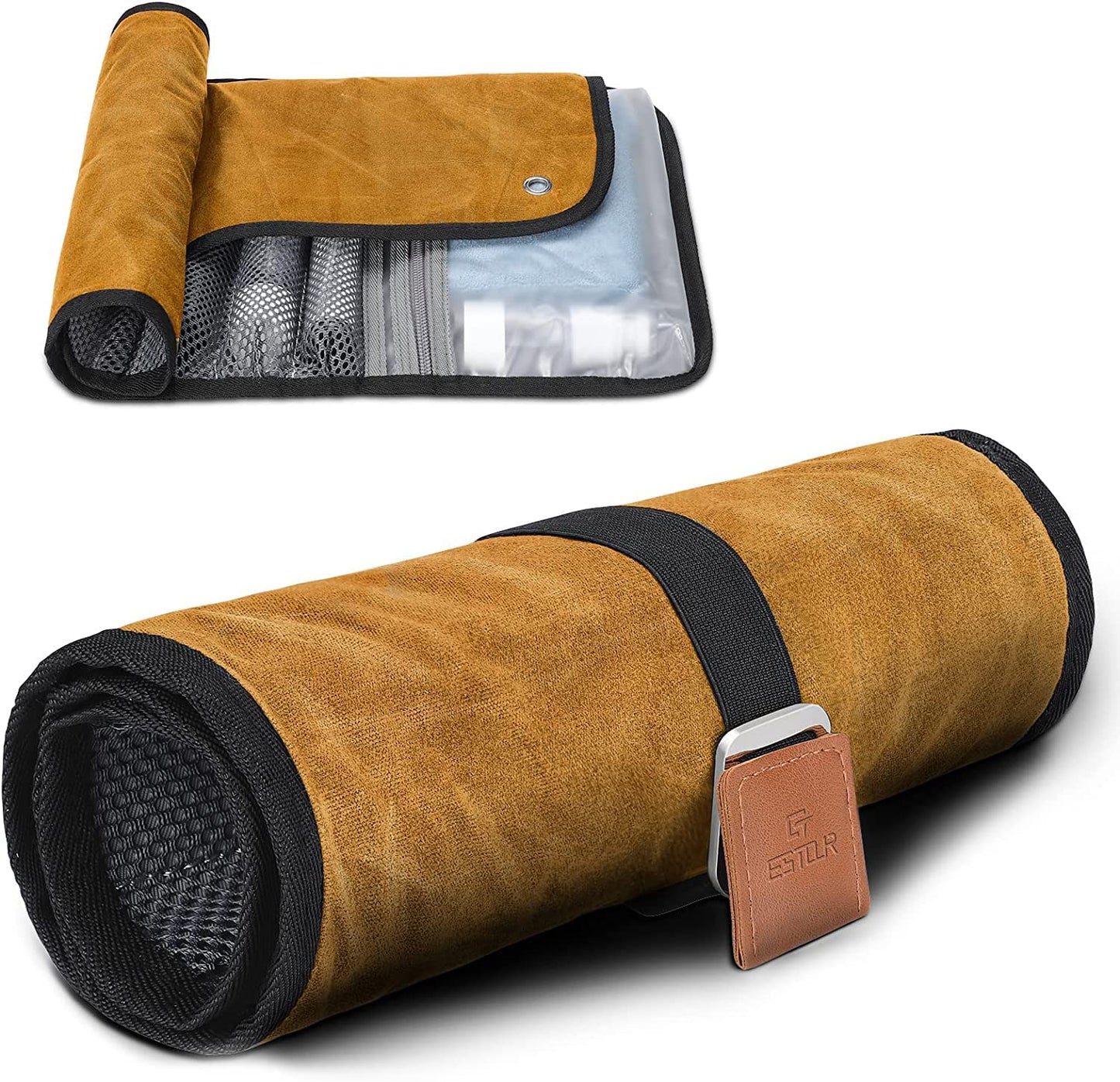 Toiletry Bag for Men, Travel Essentials Travel Toiletry Bag, Water-Resistant Compact Bathroom Roll Organizer for Hygiene, Shaving kit, Valentines Day Gifts for Him (2.Khaki Yellow (Waxed Canvas))