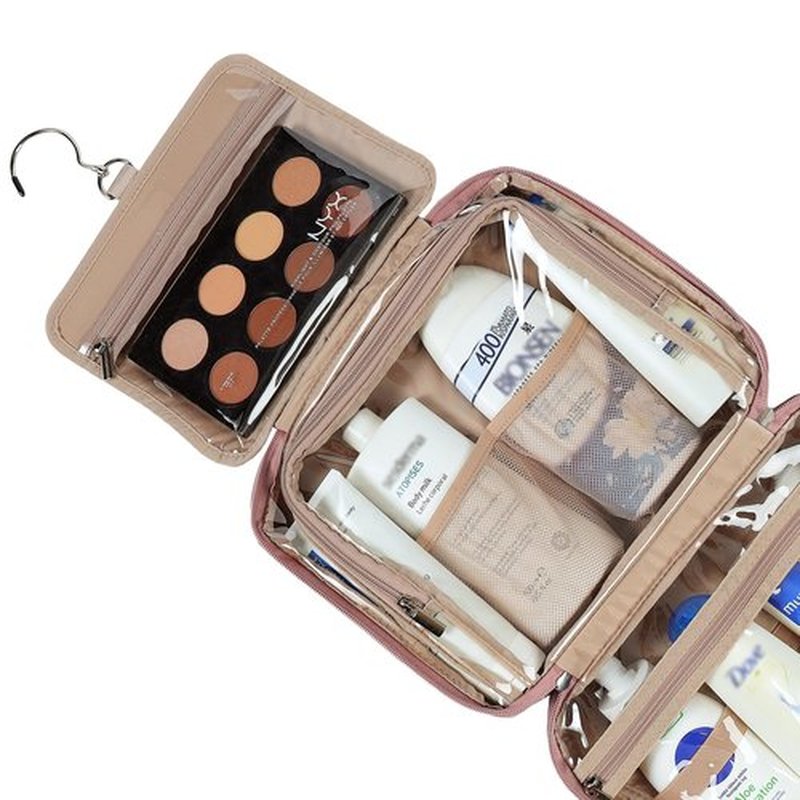 NISHEL Travel Toiletry Bag for Women Large Capacity, Travel Essentials Organizer, Hanging Makeup Case for Accessories, Cosmetics, Toiletries, Rosewood-Pink