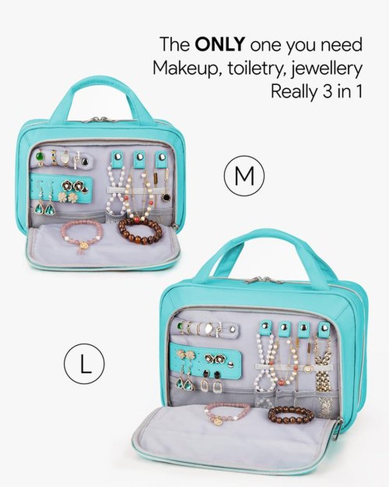 OlarHike Travel Toiletry Hanging Bag Waterproof Bags, Makeup, Toiletries, Jewelry, Travel Essentials 3 in 1 Packing Organizers, Cosmetic Travel-Sized Container, Medium Capacity for Women Cyan