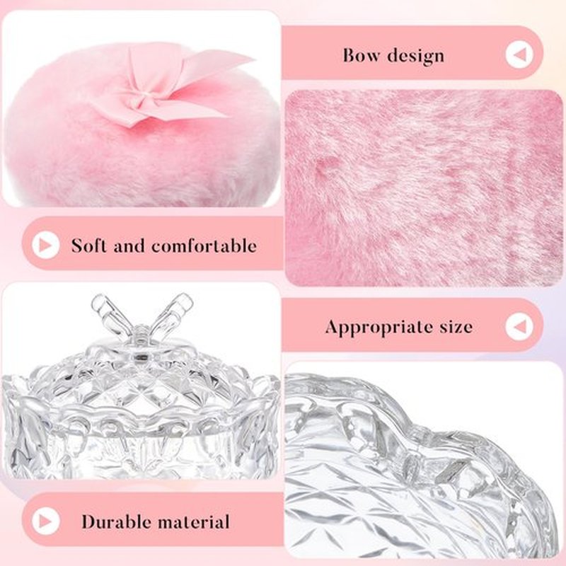 Tioncy 3 Pcs Large Body Powder Puff and Container Powder Container with Puff Powder Puff Crystal Container Soft Washable Reusable Velour Face Body Glitter Powder Puff Wet Dry Makeup (Clear,Butterfly)