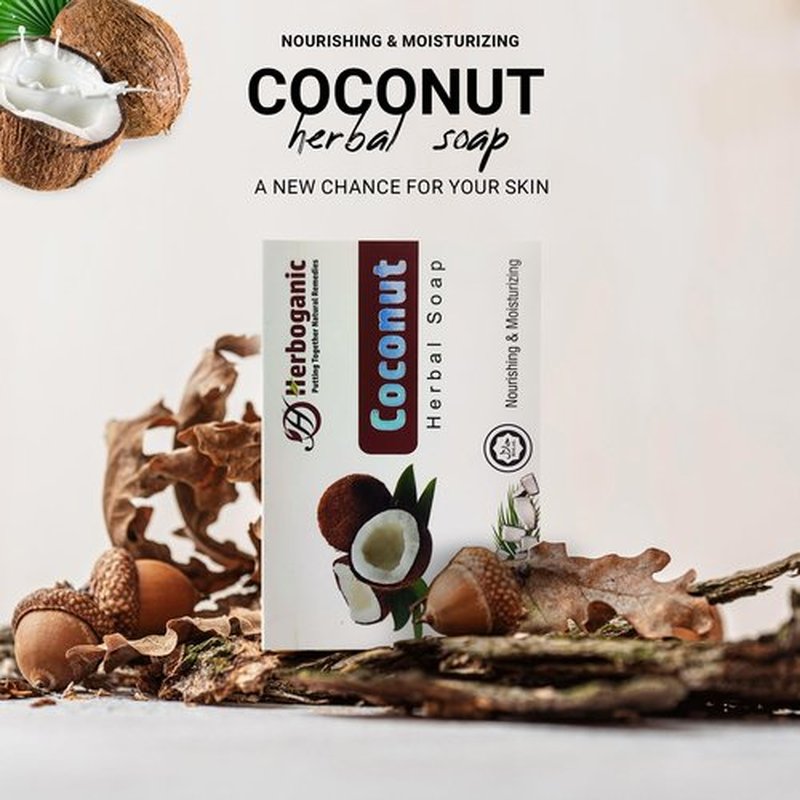 HERBOGANIC Coconut Herbal Soap | Pack of 3 of 5oz soap Bar | Natural Bar Soap for Face and Body | Hydrating and Nourishing | Suitable for Men and Women