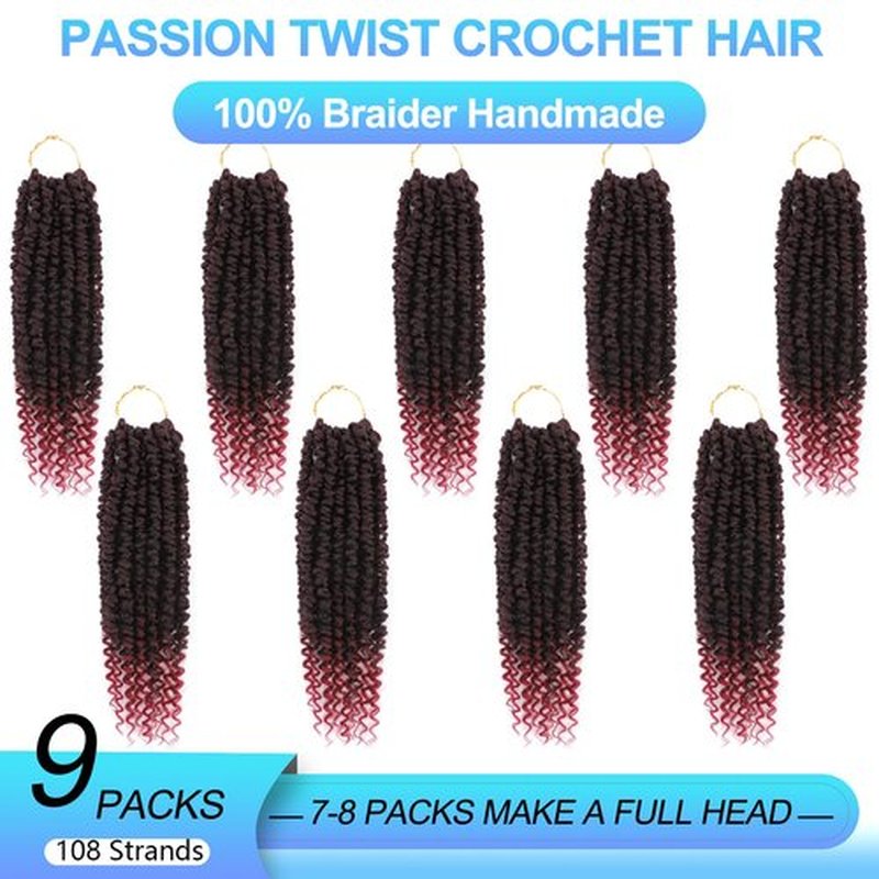 Passion Twist Crochet Hair,10 Inch 9 Packs Ombre Red Pretwisted Passion Twist Hair, Soft Pre Looped Crochet Hair For Women,Short Curly Crochet Twists Braids(10",Tburgundy#)