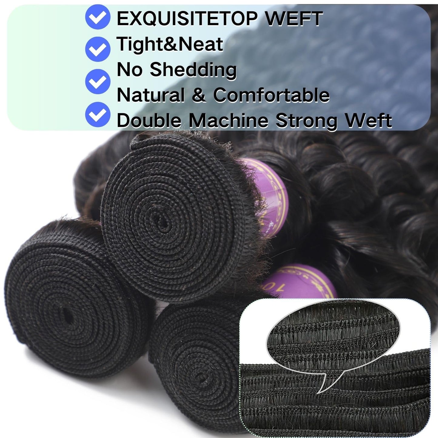 Deep Wave Human Hair Bundles 16 Inch Brazilian Deep Wave Curly Bundles 100% Unprocessed Virgin Remy Deep Curly Human Hair Bundles Wet and Wavy Double Weft Deep Wave Hair Bundles Natural Black