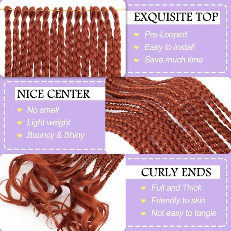 French Curl Crochet Braids 12 Inch Goddess Box Braids Crochet Hair Pre Looped Crochet Box Braids with Curly Ends Synthetic French Curly Braiding Hair Extensions 8 Packs 350#
