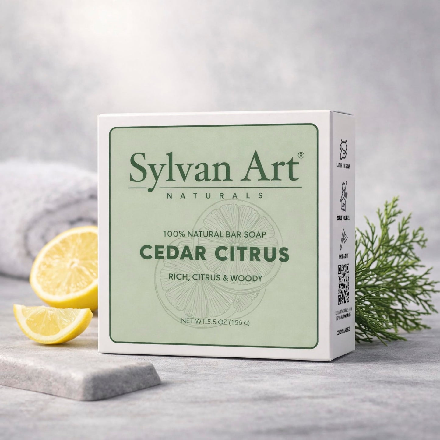 Sylvan Art Naturals Cedar Citrus Artisan Bar Soap | 5 oz Single Bar | Cold Process | Premium Botanical Soap