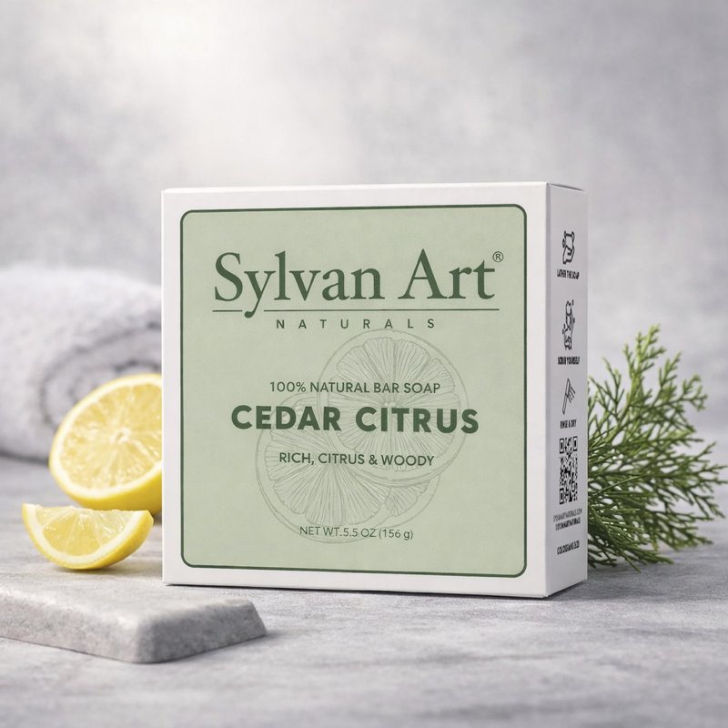 Sylvan Art Naturals Cedar Citrus Artisan Bar Soap | 5 oz Single Bar | Cold Process | Premium Botanical Soap