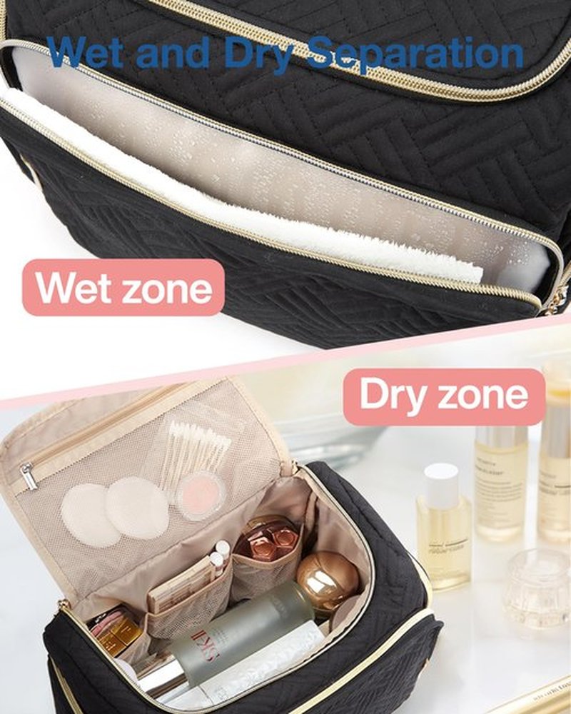 BAGSMART Travel Toiletry Bag, Large Wide-open Travel Bag for Toiletries, Makeup Cosmetic Travel Bag with Handle, Black-L