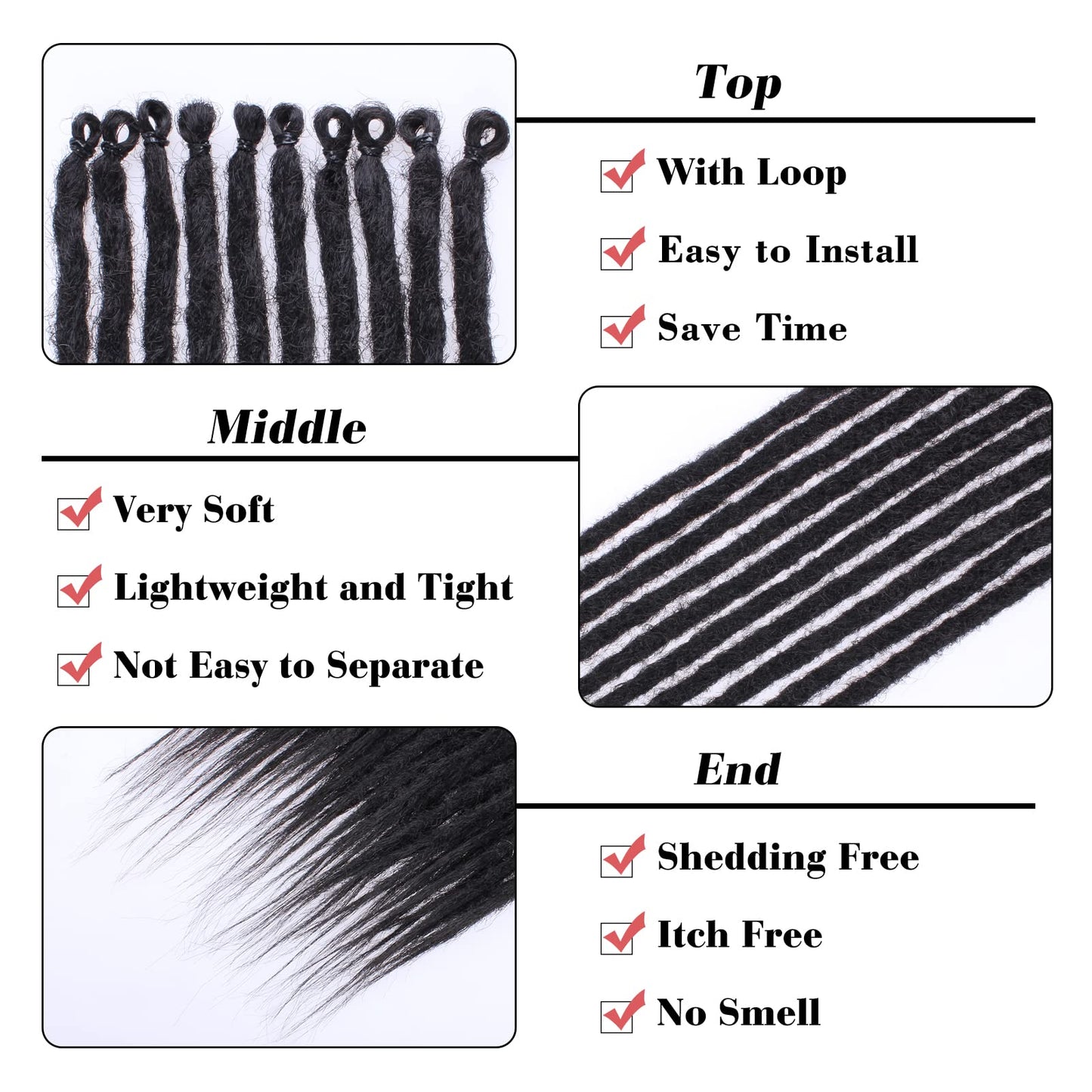 Leeven Thin 24 Inch Dreadlock Extensions 40 Strands Natural Black Soft Hippie SE Dreads 0.6 cm Width Synthetic Loc Extensions Handmade Reggae Style Crochet Braiding Hair for Women and Men