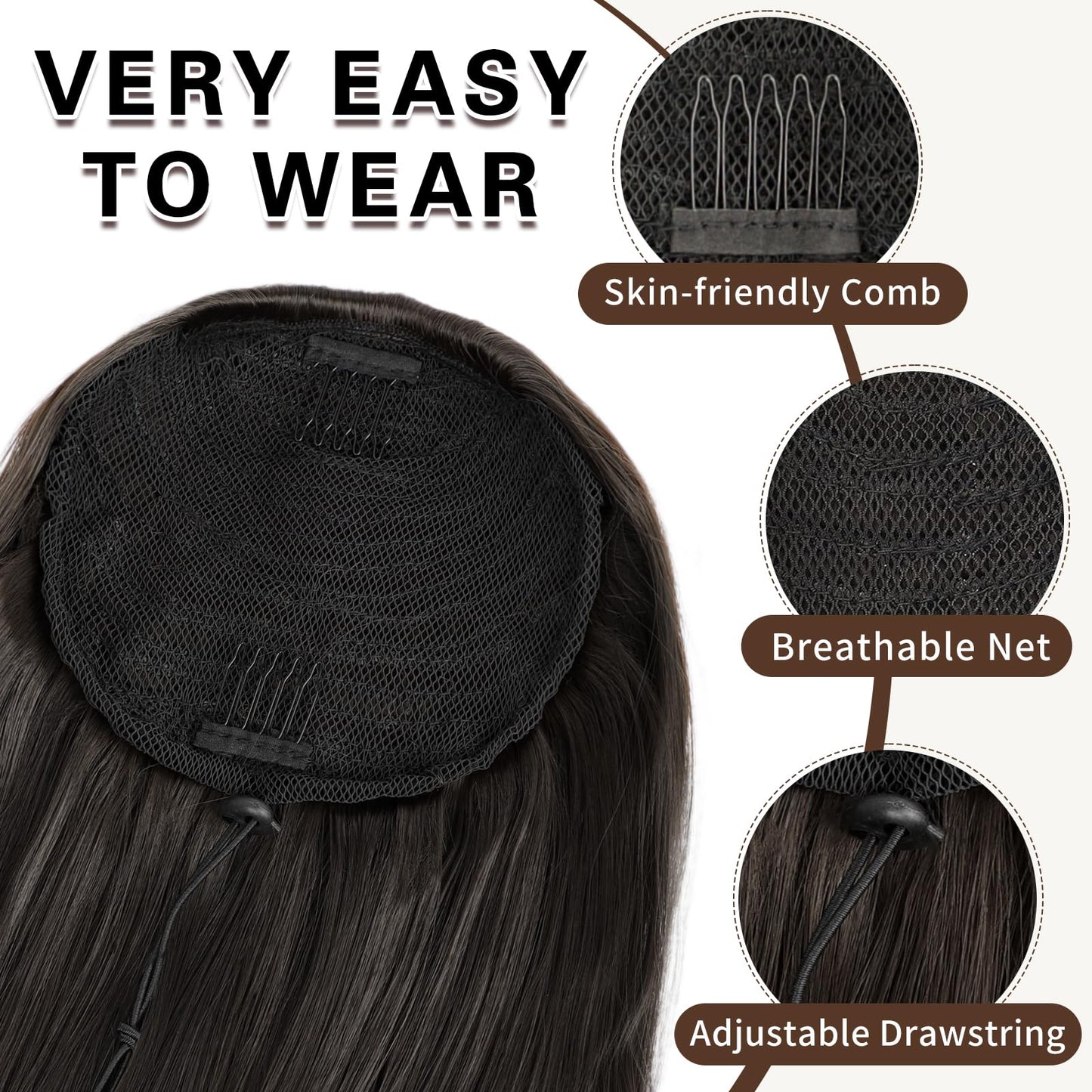 SHNMIN Ponytail Extension, Drawstring Ponytail Extension for Women 24 Inch Long Wavy Pony Tails Clip in Ponytail Hair Extensions Synthetic Layered Ponytail for Daily Use