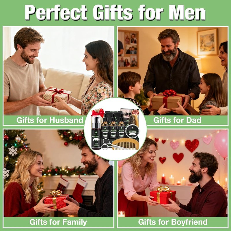 Beard Grooming Kit for Men - 3 Scented Oils, Shampoo & Balm | Perfect Dad Birthday Gift, Stocking Stuffer