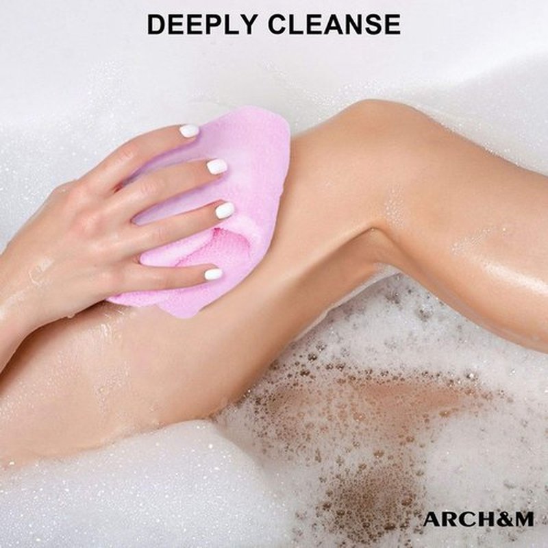 ARCH&M Exfoliating Washcloth Exfoliating Body Scrubber Back Scrubber for Shower Japanese Bath Wash Cloth Korean Exfoliating Luffah Towel Beauty Sponge Loofah Scrub 3 Pack (Purple x 3)