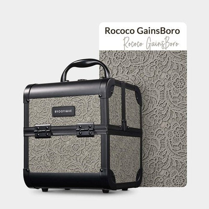 BYOOTIQUE Makeup Train Case 2-Tier Trays Portable Cosmetic Cases Travel Makeup Storage Organizer Lockable Box with Mirror for Makeup Artist Nail Tech,Rococo GainsBoro