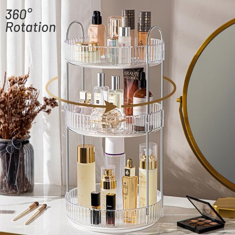 Aveniee 360 Rotating Makeup Organizer for Vanity, Skincare Make Up Organizers Large, Spinning Bathroom Counter Organizer Shelf Holder for Cosmetics, Skin Care, Lipsticks(3 Tiers, Grey)