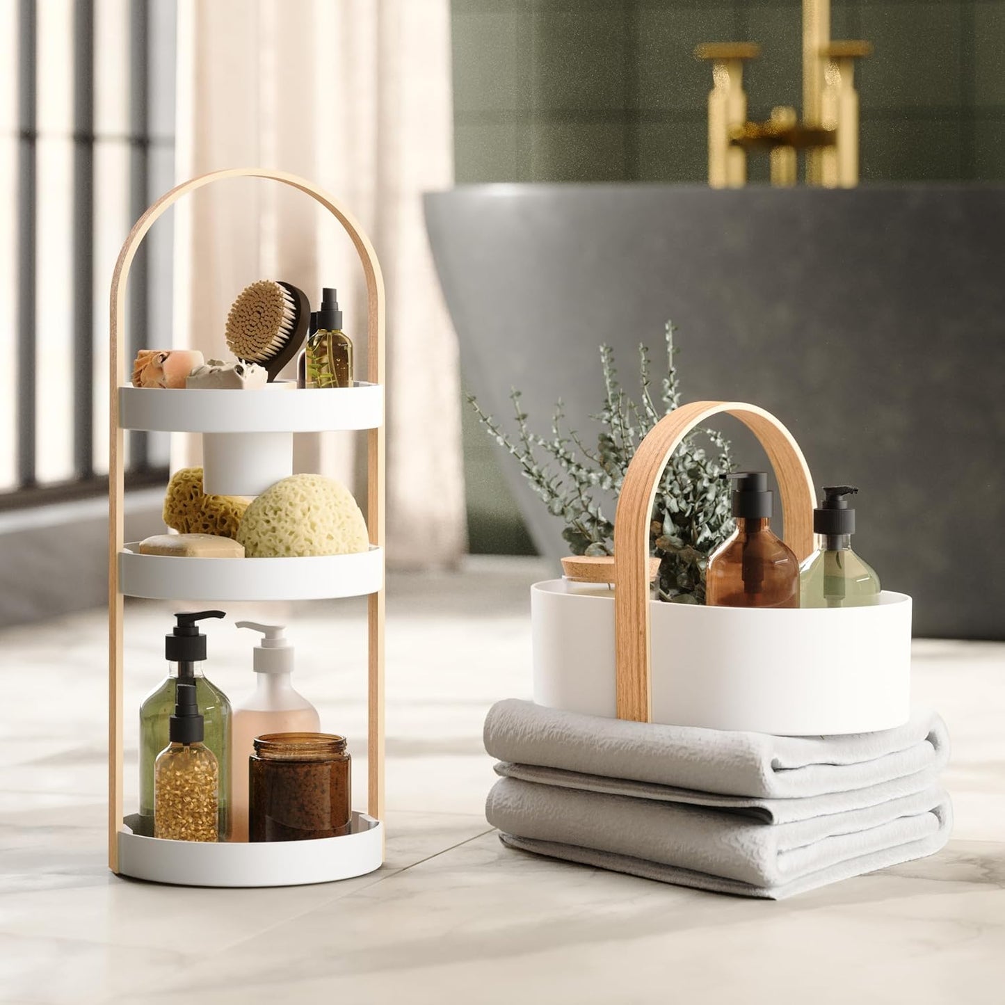 Umbra Bellwood Cosmetic Organizer, (50.2x19.5x19.3cm), White/Natural