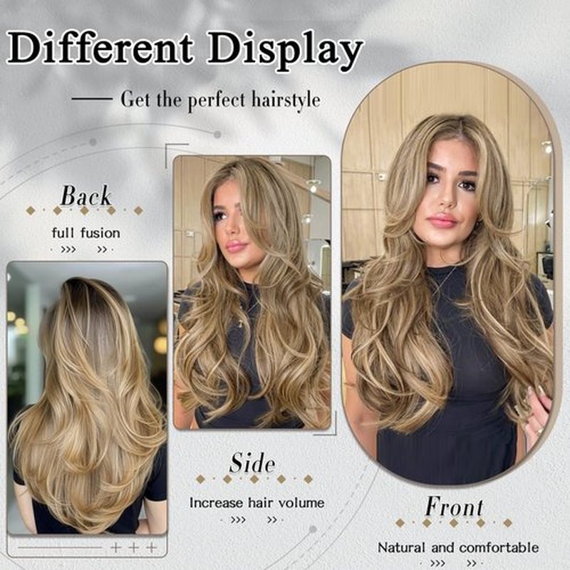 FREEMEIGE Clip in Hair Extensions Blonde Hair Extensions Stright Layered Hair Extensions 20 Inch Thick Long Invisible Lace Weft Hair Extensions for Women