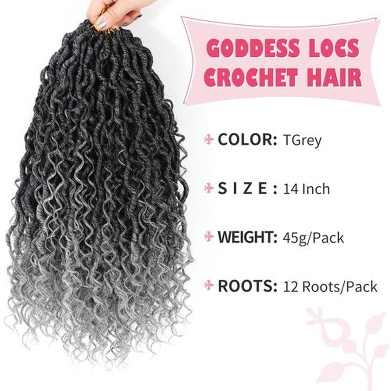 Alicoco Goddess Locs Crochet Hair 14 Inch 8 Packs Faux Locs Crochet Hair For Women Boho Soft Locs Pre-looped River Crochet Locs With Curly Ends (14 Inch (Pack of 8), TGery)