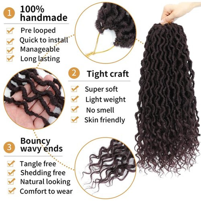 99j Goddess Locs Crochet Hair 18 Inch 6 Packs Faux Locs Crochet Hair for Black Women Pre Looped Faux Goddess Locs with Curly Ends(18 Inch,6 Packs,99J)