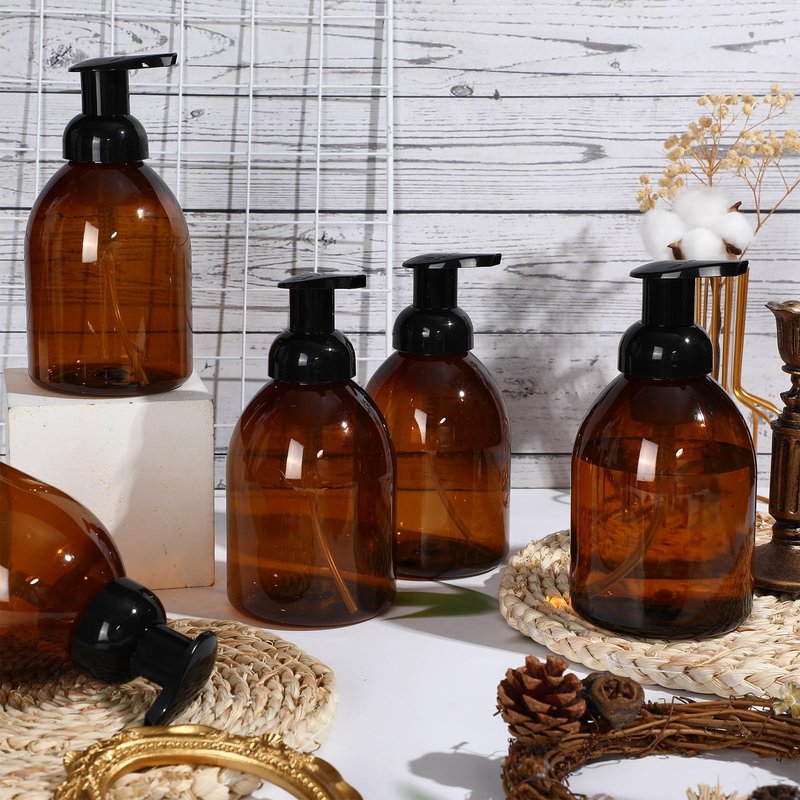 Uiifan 16 Pcs 17 oz Amber Foaming Soap Dispenser Refillable Foam Pump Bottle Liquid Plastic Container for Kitchen Bathroom Commercial Concentrated or Regular Shampoo Body Wash Dish Liquid Soap