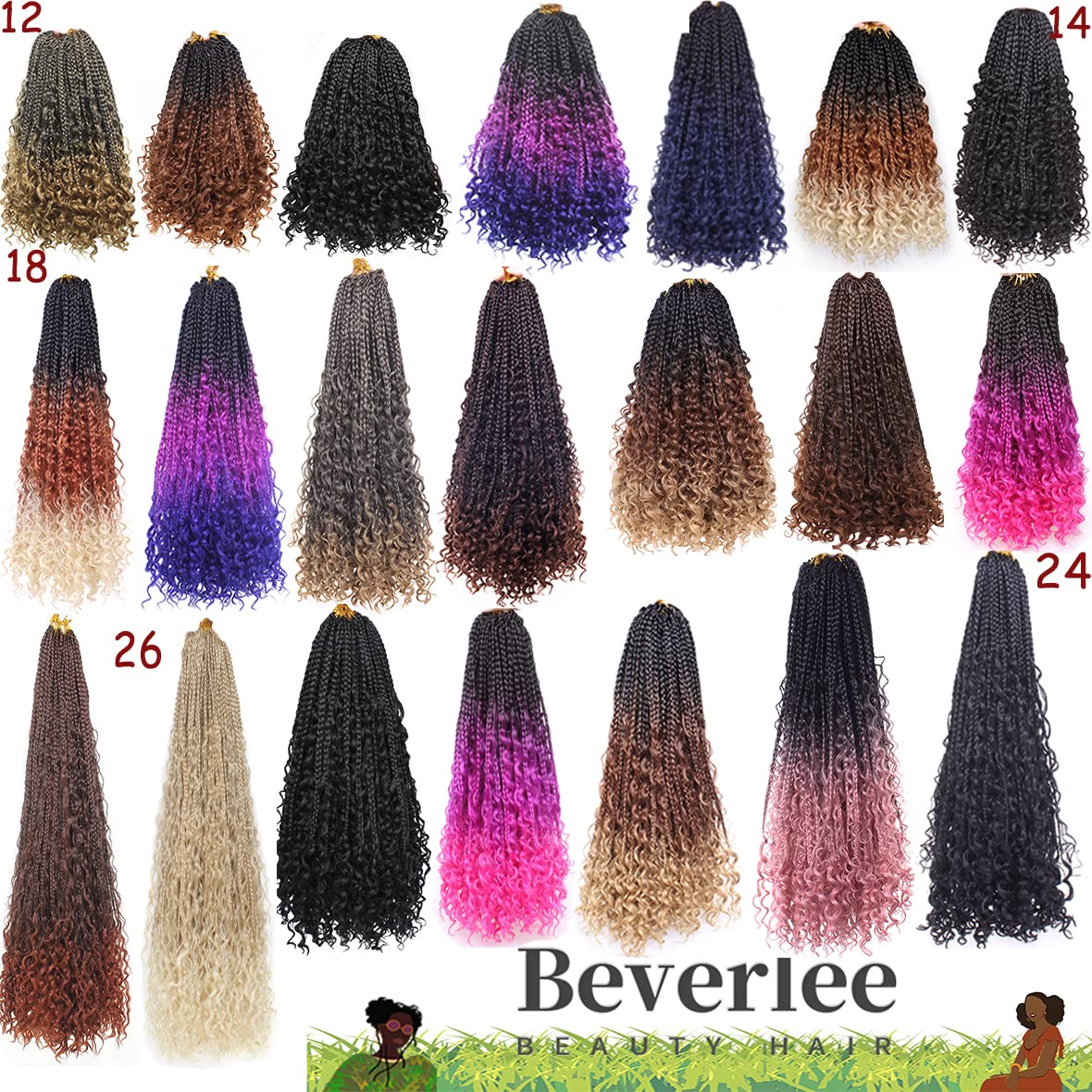 Beverlee Goddess Box Braids Crochet Hair 12 Inch Boho Box Braids 8 Packs Crochet Hair Bohemian Box Braids Crochet Braids Box Braids Curly Ends Messy Pre-looped Synthetic Curly Crochet Hair for Women