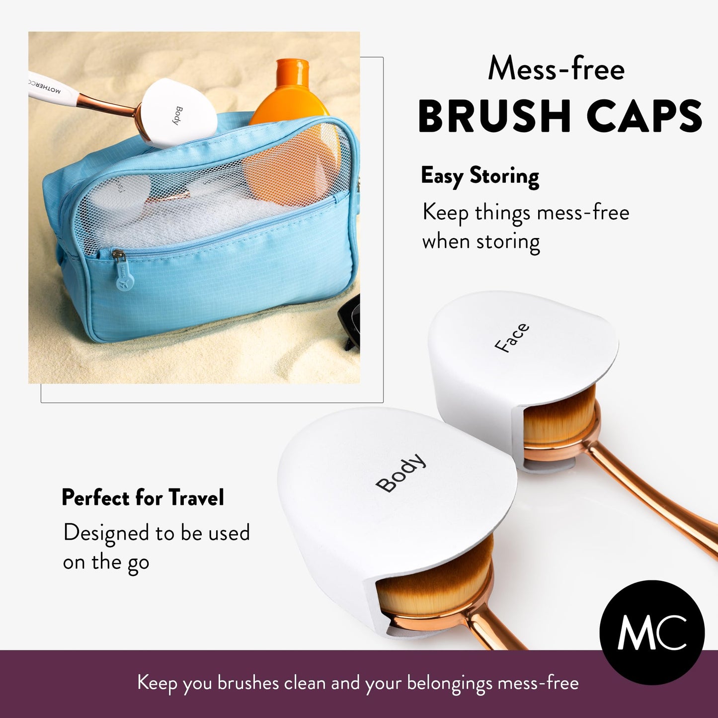 Mothercould Sunscreen Brush Set - Lotion Applicator for Kids, Babies, Families, and Adults | Safe for Face & Body | Travel-Friendly Design with Protective Caps & Cleaning Mat (2 Pack) (White)