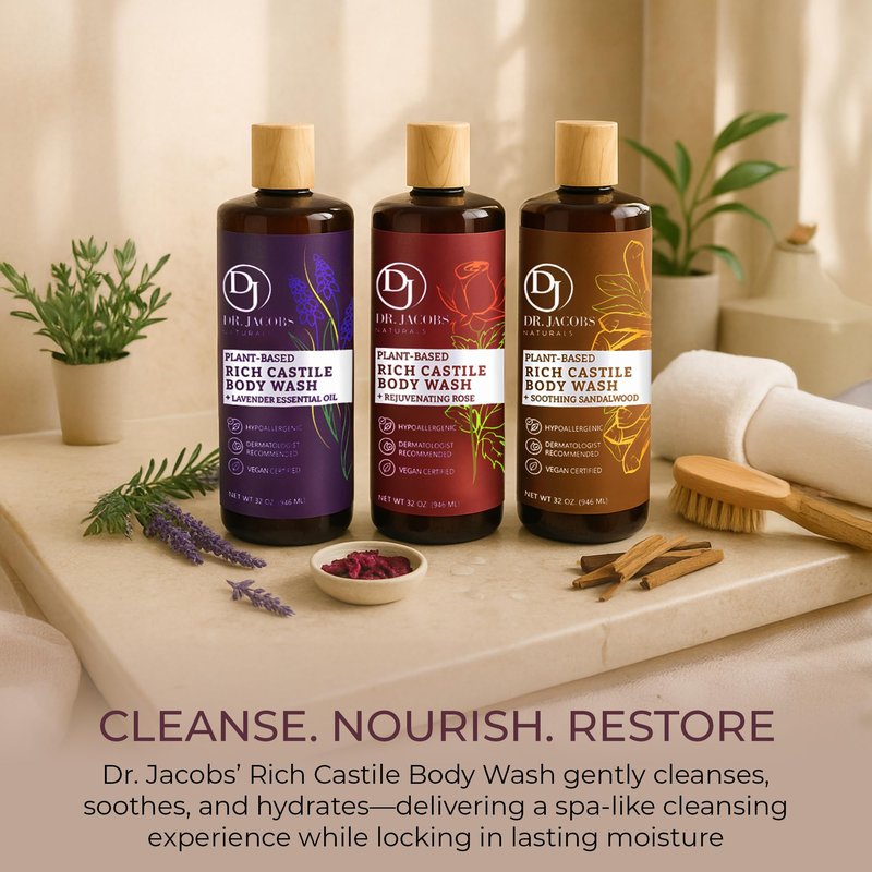 Dr. Jacobs Naturals Pure Castile Soap Liquid Body Wash, Rose - Plant Based Body Soap Infused with Vitamin E and Aloe Vera to Moisturize Dry and Sensitive Skin - Made in The USA - 16 oz, Pack of 2