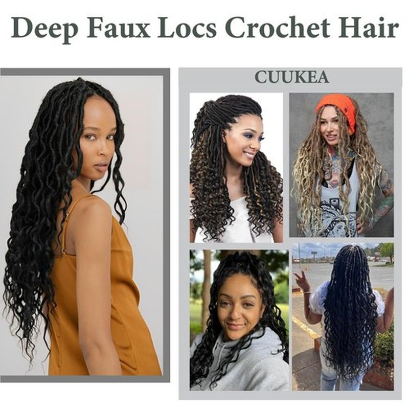 Goddess Locs Crochet Hair 14 Inch 8 Packs with Curly Ends Soft Locs Pre Looped Faux Locs Crochet Hair for Black Women Deep Wave Crochet Braids with Curly Ends (Black to Beige)