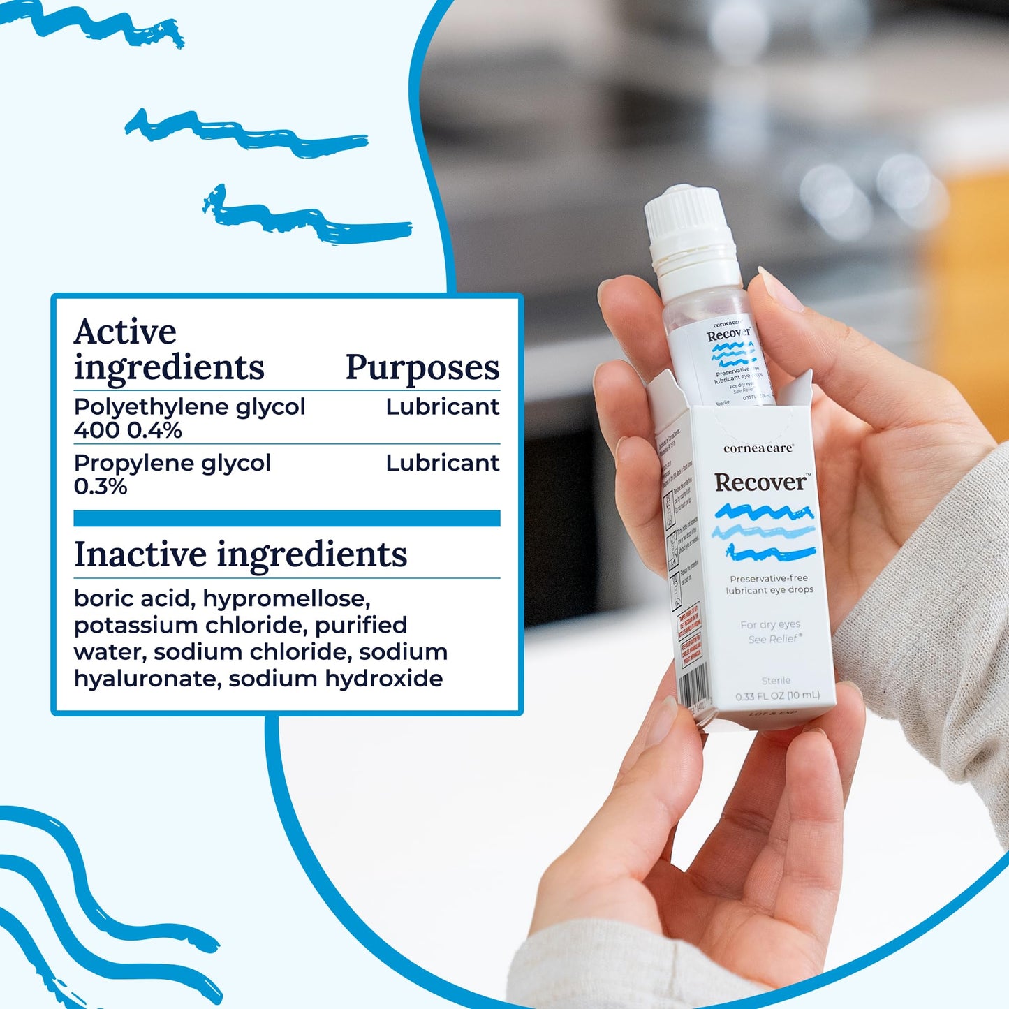CorneaCare Recover: Eye Drops | Preservative Free Artificial Tears | Hydrating Eye Drops for Dry Eye Relief & Redness | Multi-dose Bottle (300 Drops)