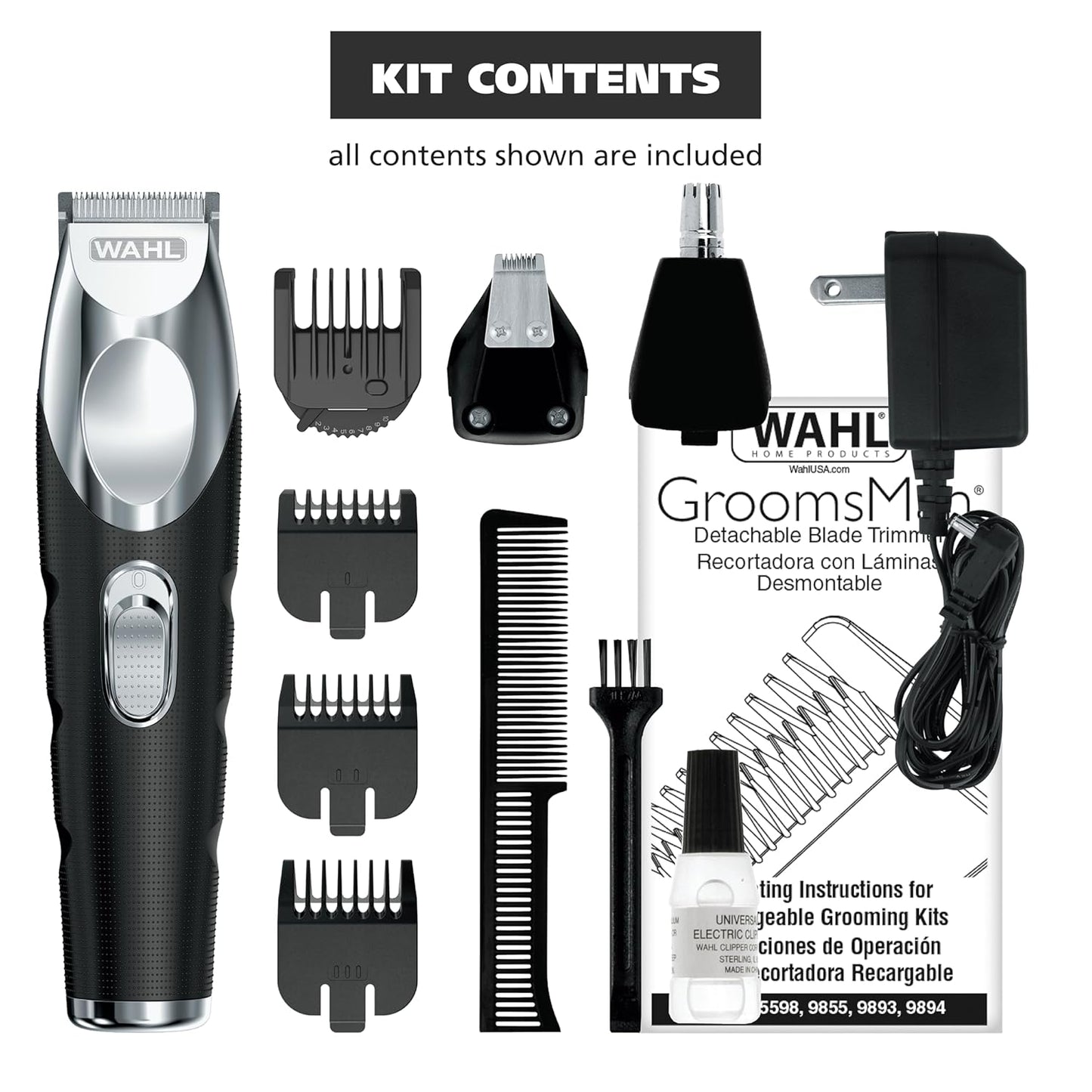 Wahl Groomsman Pro All in One Beard Trimmer for Men, Mens Beard Trimmer Rechargeable Cordless Hair Trimmer, Includes 3 Attachment Heads for Beard, Nose, & Ear Hair Trimming - Model 5617