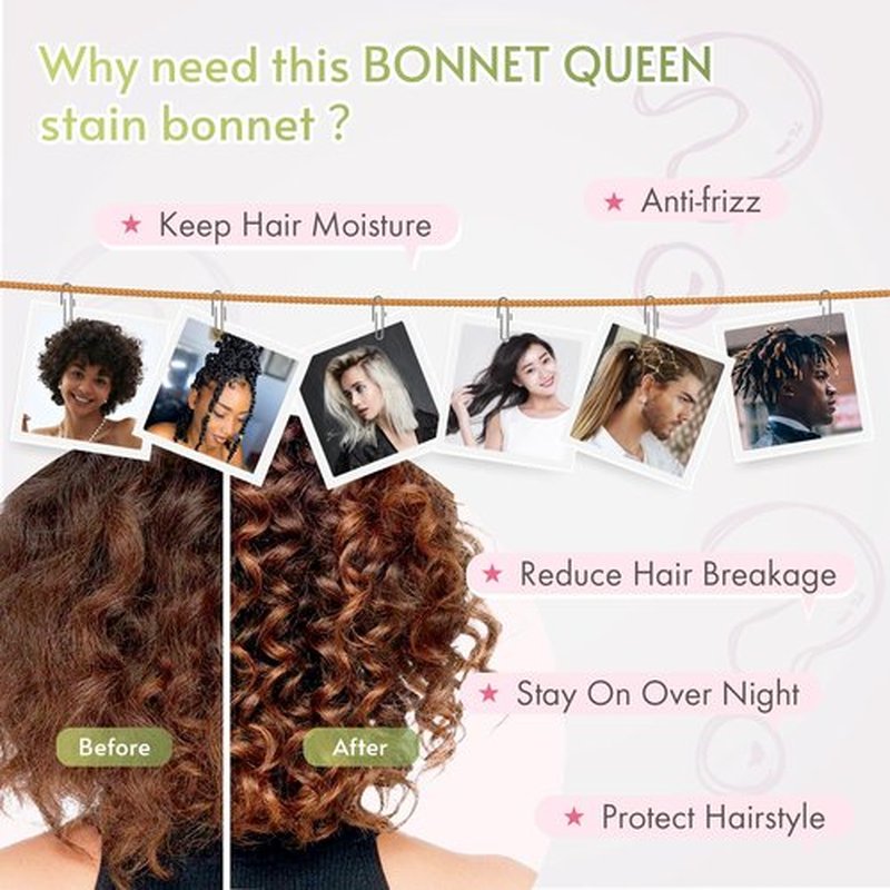 BONNET QUEEN Satin Bonnet Silk Bonnet for Sleeping Women Hair Bonnet Night Sleep Cap Scarf wrap for Curly Hair with tie Band Dark Rose Gold