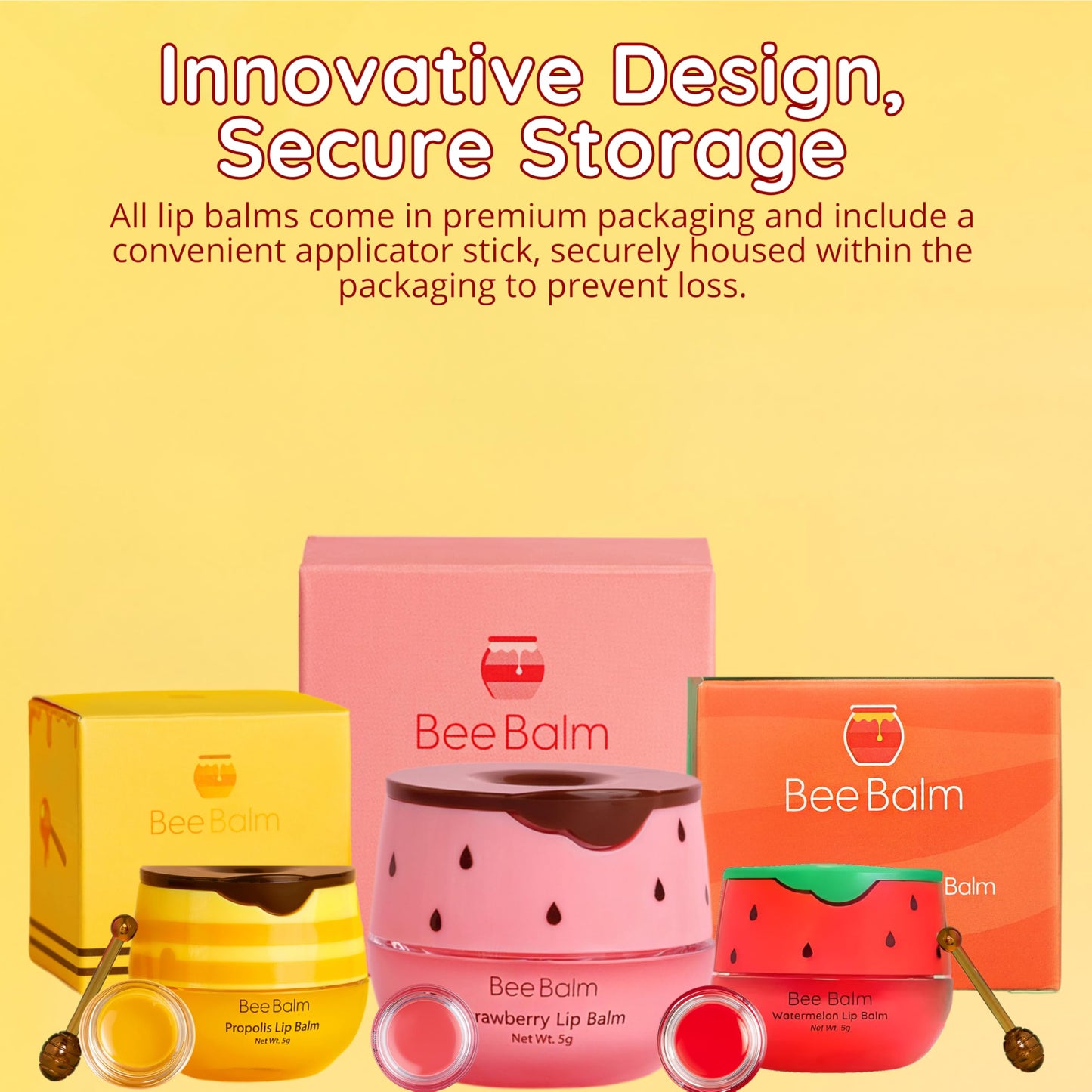 Original My Bee Balm Lip Balm – Hydrating Lip Care with Watermelon, Strawberry & Honey Pot – Moisturizing Balm for Dry, Chapped & Cracked Lips with Propolis, Honey & Vitamin E