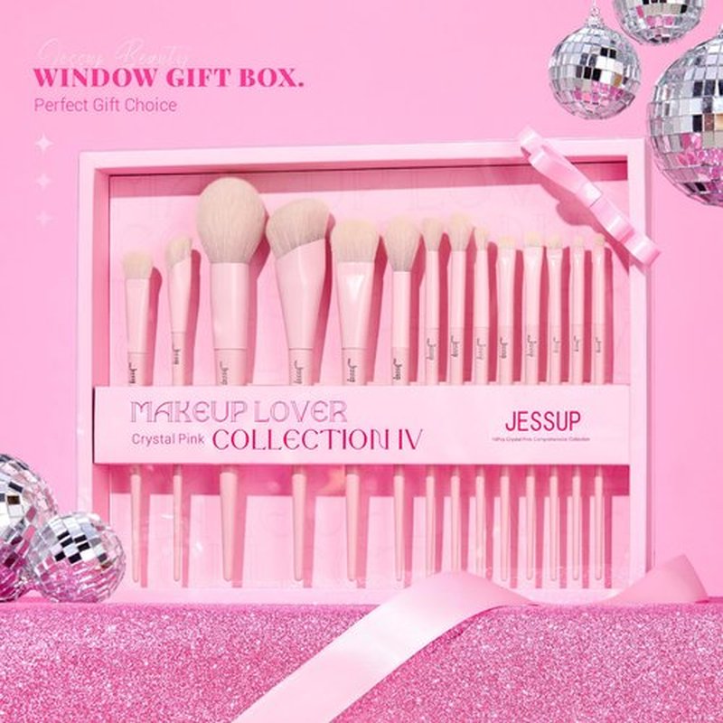 Jessup Pink Makeup Brushes Set 14Pcs Make up Brushes Premium Vegan Foundation Concealer Blush Eyeshadow Eyeliner Powder Highlighter Blending Face Brush Set with Gift Box, T495-G