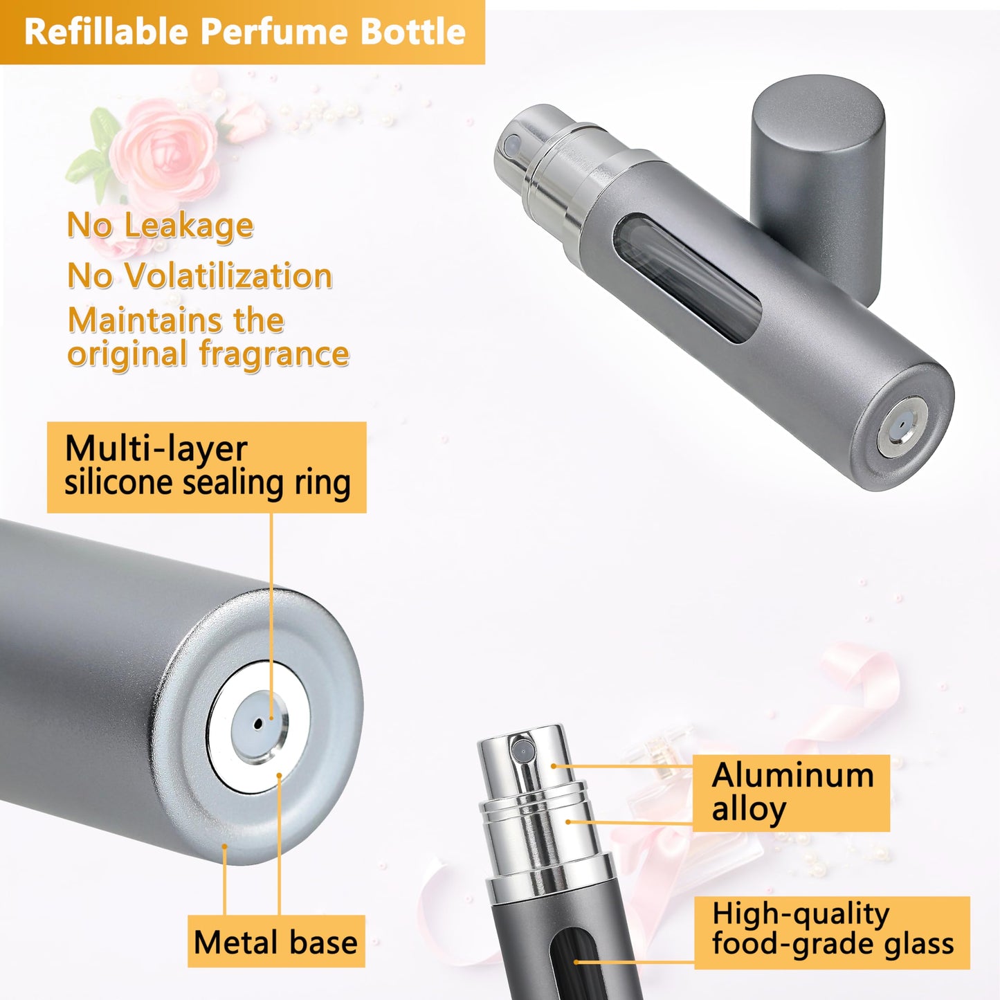 ANTOKX Perfume Travel Refillable Bottle - 3-Pack 5ML Pocket Perfume Atomizer, Travel Perfume Atomizer Refillable Perfume Spray Bottle, Portable Perfume Sprayer (Black & Gray & Silver)