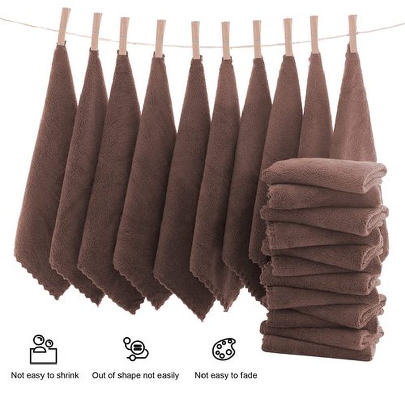 MOONQUEEN Ultra Soft Premium Washcloths Set - 12 x 12 inches - 24 Pack - Quick Drying - Highly Absorbent Coral Velvet Bathroom Wash Clothes - Use as Bath, Spa, Facial, Fingertip Towel (Wood Brown)