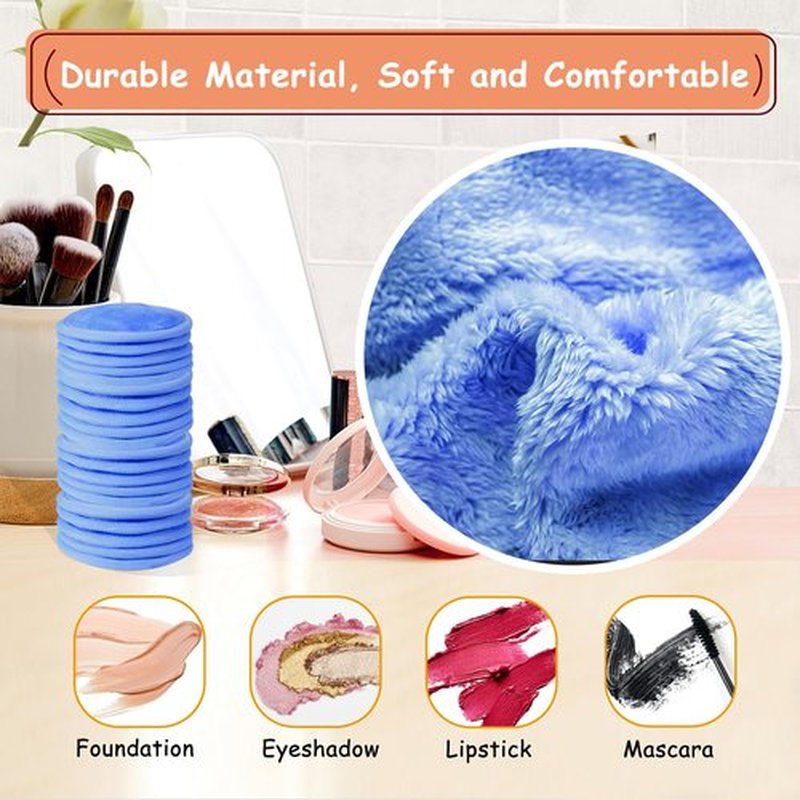 Nugilla Makeup Remover Pads, 18 Packs Microfiber Face Cloth with a Washable Laundry Bag, Reusable Rounds Towels for Face Cleaning, Soft Facial Rounds Wipes Eyes/Lips Clean for Women Gifts, Blue