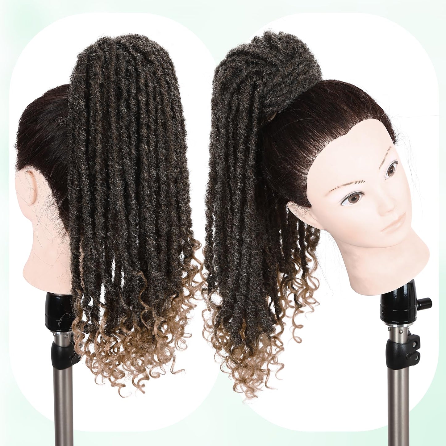 WIGER Clip In Dreadlock Ponytail Extensions Faux Locs Twisted Hairpiece for Black Women Ombre Blonde Medium Length Coily Curly Ponytails Goddess Locs Wrap Around Synthetic Fake Pony Hair