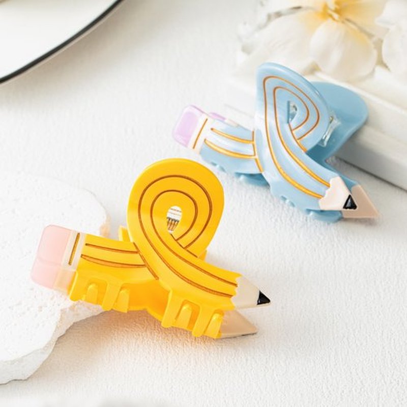 Back to School Hair Claw Clip Pencil Shape 3.5 Inch Hair Grip Clip For Women Back to school Teacher Hair Accessories Gifts,Acetate Hair Clips, Medium Strong Hold for Thin Hair2pcspencil