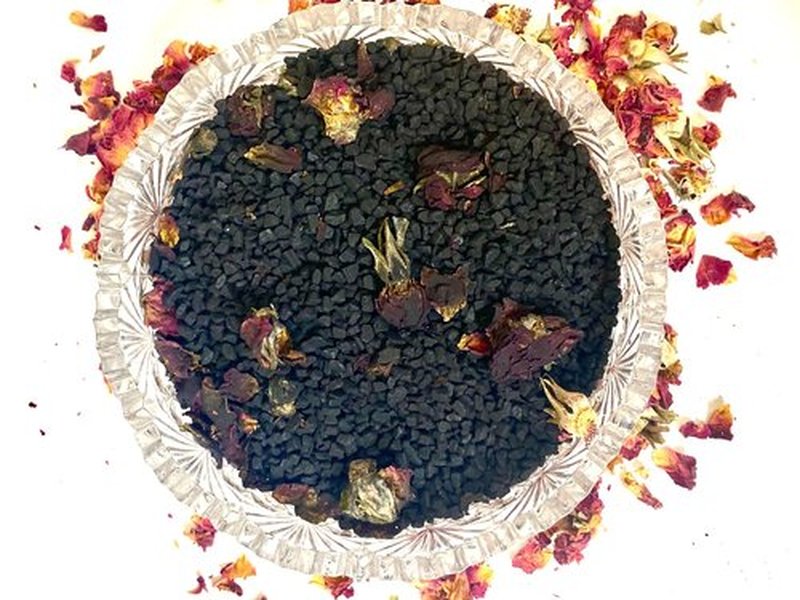 FIRE TEAS Black Lava & Roses Bath Salt - Hiwa Kai Hawaiian Sea Salt w/Activated Charcoal, Sweet Orange Essential Oil, Rose Petals
