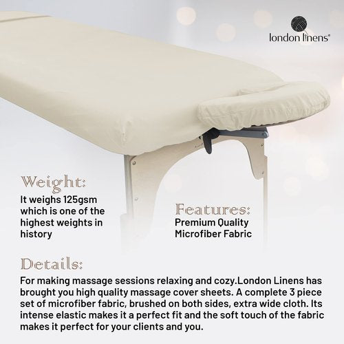 LONDON LINENS Soft Microfiber Massage Table Sheets Set 3 Piece Set - Includes Massage Table Cover, Massage Fitted Sheet, and Massage Face Rest Cover (Cream)