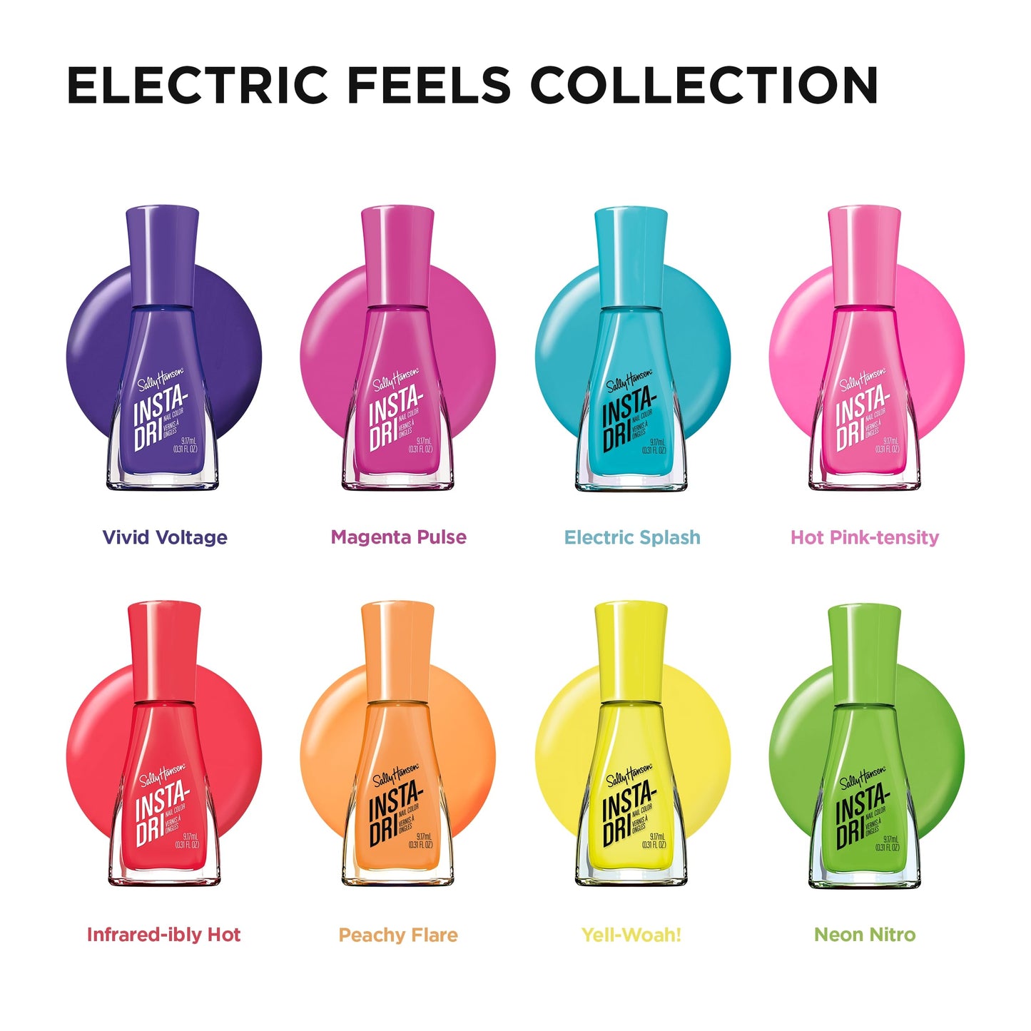 Sally Hansen Insta-Dri Electric Feels Nail Polish | Quick Dry, Long Lasting, Streak-Free Shine | Opaque, Shiny | 358 Infa-redibly Hot| Neon Red Nail Color