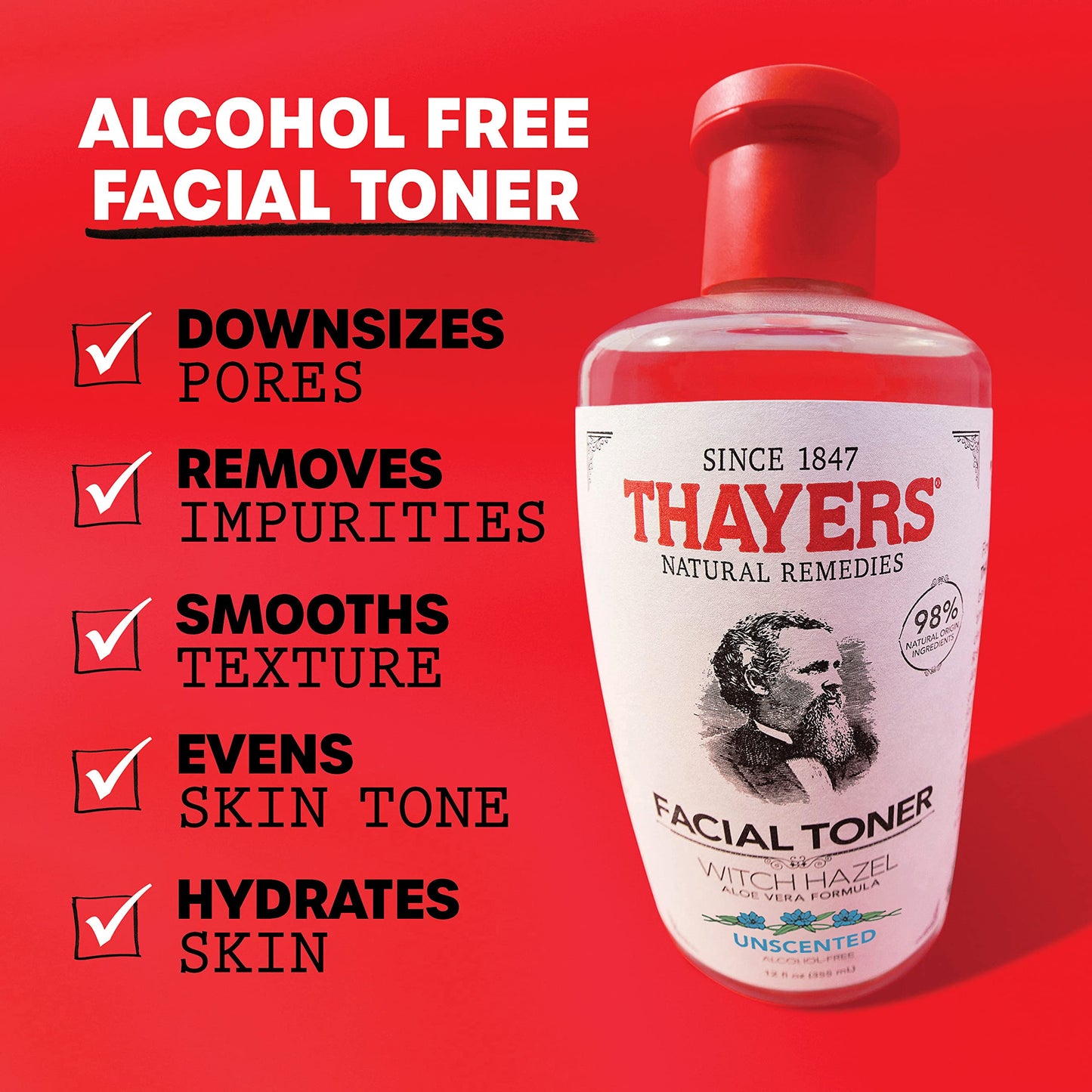 THAYERS Alcohol-Free, Hydrating, Unscented Witch Hazel Facial Toner with Aloe Vera Formula, Vegan, Dermatologist Tested and Recommended, 8.5 Oz (Pack of 2)