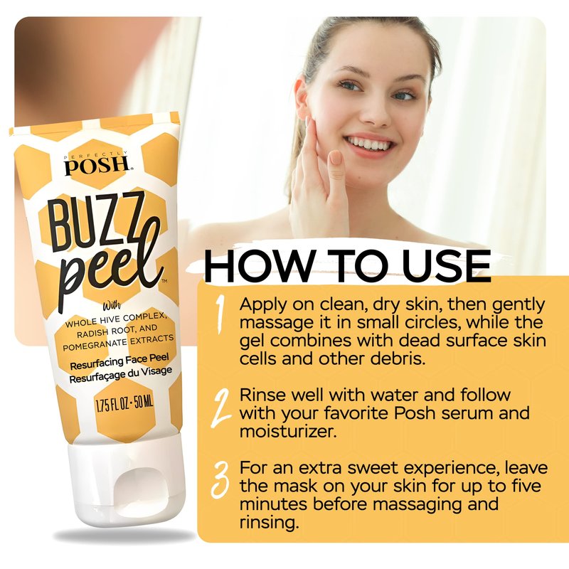 Perfectly Posh - Buzz Peel Resurfacing Face Peel - Exfoliating Facial Peel with Glycolic and Lactic Acids and Honey Complex - 50ml