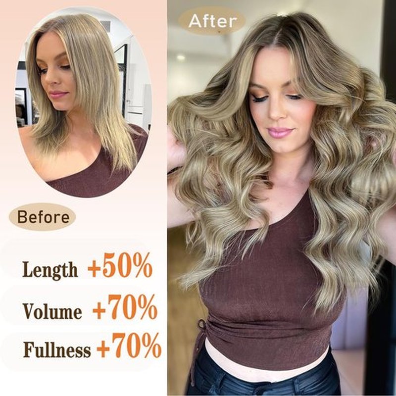 QGZ Clip in Hair Extensions for Women 4 PCS Set of Thick, Synthetic Long Wavy Hairpieces 20 Inch Ash Blonde mix Light Blonde