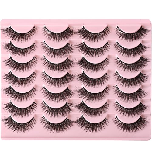 FARRED Cat Eye Lashes Short Natural Eyelashes Fluffy Wispy Lashes 14 Pairs False Lash Wispy Volume Fake Eyelash Faux Mink Strip Lashes Pack for Daily Makeup (F13 | 7-14 mm)