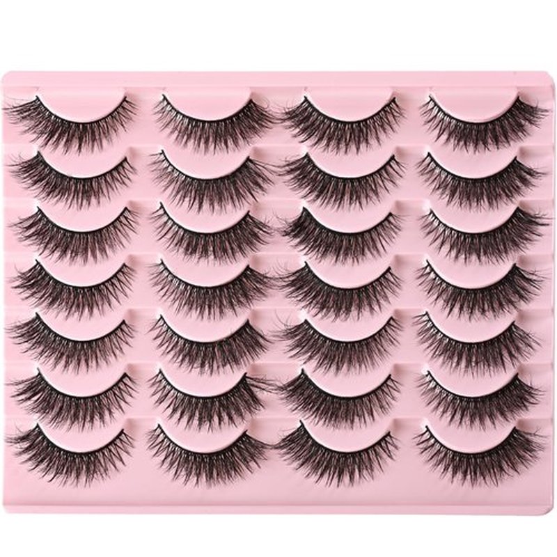 FARRED Cat Eye Lashes Short Natural Eyelashes Fluffy Wispy Lashes 14 Pairs False Lash Wispy Volume Fake Eyelash Faux Mink Strip Lashes Pack for Daily Makeup (F13 | 7-14 mm)