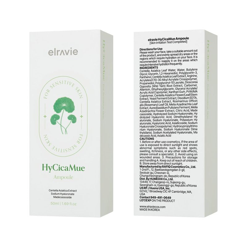 elravie HyCicaMue Ampoule | Lightweight Calming Serum for Sebum Control, Pore Soothing & Barrier Care | Cica, Hyaluronic Acid, Vegan Mucin | Smooth & Fast-Absorbing, Non Comedogenic | Korean Skin Care