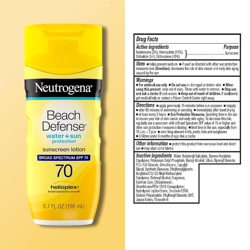 Neutrogena Beach Defense Sunscreen Lotion SPF 70 - Lightweight, Water-Resistant UVA/UVB Protection | 6.7 fl oz
