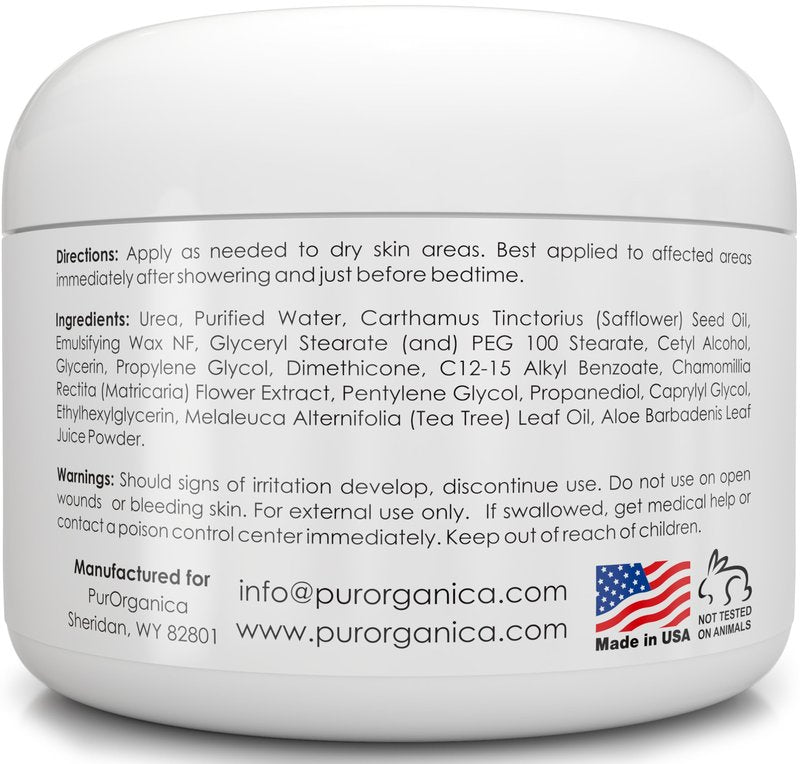 PurOrganica Urea 40% Foot Cream – Made in USA, Dermatologist Tested, Intensive Repair for Dry, Cracked Heels, Corns, Calluses & Rough Feet, Professional Strength Exfoliating & Moisturizing Cream