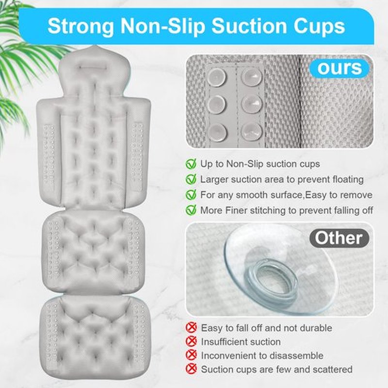 Full Body Bath Pillow for Bathtub, Bath Pillows for Tub with Powerful Non-Slip Suction Cups and Mesh Laundry Bag, Luxury Tub Pillow for Bath for Headrest Neck and Back Support Bue