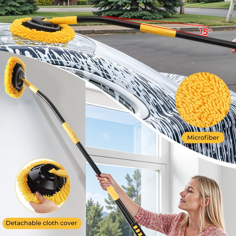 Wall Cleaner Mop,73”Wall Mop Cleaner with Long Handle,Ceiling Dust Mop with 15° Bent Labor-Saving Elbow Extension Pole for Cleaning Walls Window Ceiling Floor Car High Cabinet