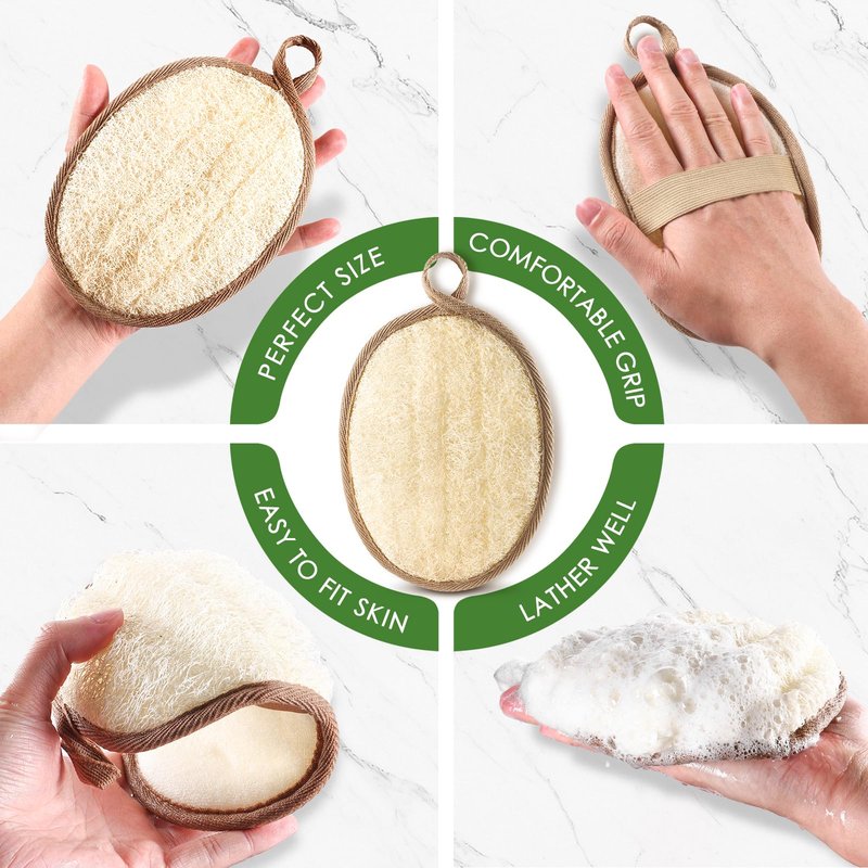 RIYNIBIY 2PCS Natural Exfoliating Loofah Body Scrubber, Loofah Exfoliating Body Scrubber for Bath, Made with Natural Egyptian Shower Loofah Sponge, Shower Exfoliator for Women and Men